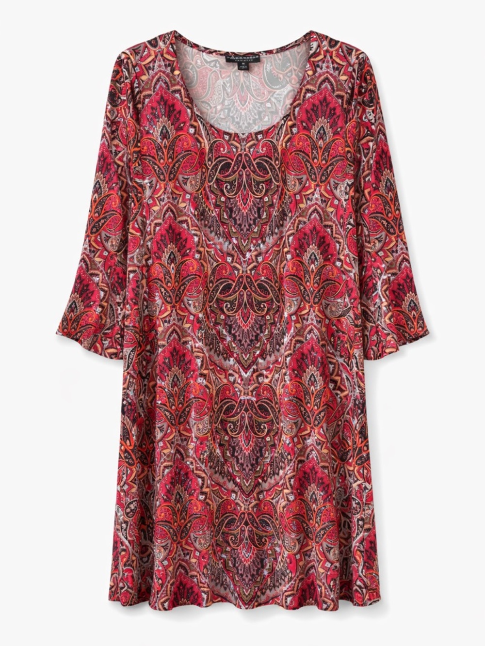 connected apparel Red Pink Paisley Scoop-Neck dress(157)